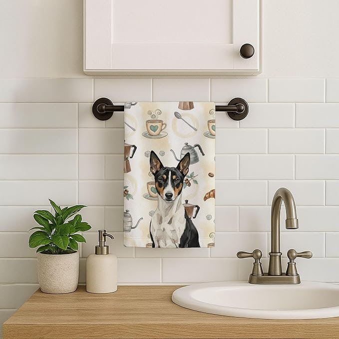 Caroline's Treasures Black and White Basenji Coffee Bar Kitchen Towel Velour - Image 7