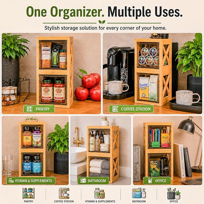 Stackable Bamboo Snack Drawer Organizer – Pull-Out Storage Bins - Image 7