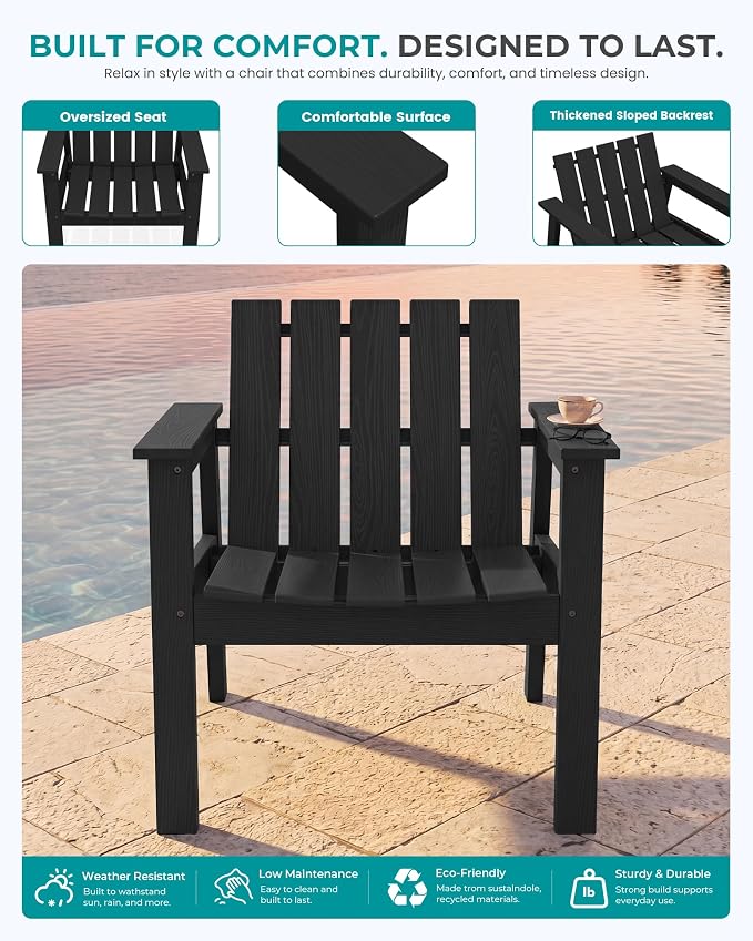 SERWALL Adirondack Chair Set, Includes Adirondack Chairs Set of 2 and 1 Piece - Image 7