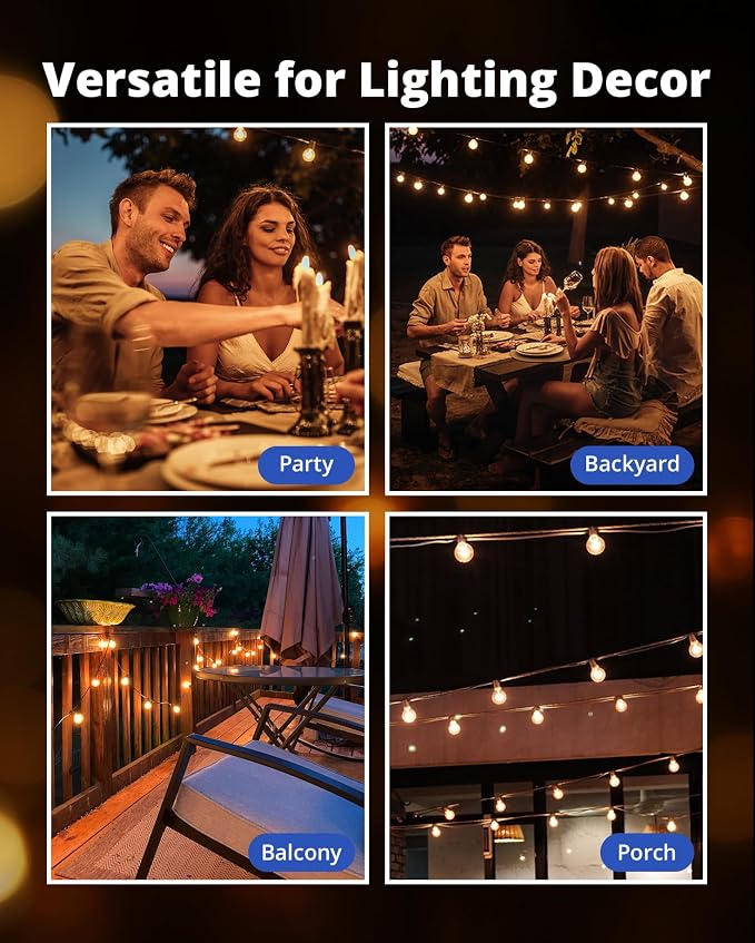 VIPAR Patio Lights, 50FT 27 G40 Bulbs Outdoor String Lights Waterproof - Image 9