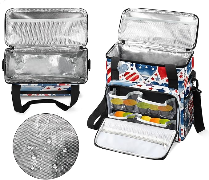 4th Of July Heart Coffee Maker Carring Bag, Large Insulated Storage Organizer - Image 3