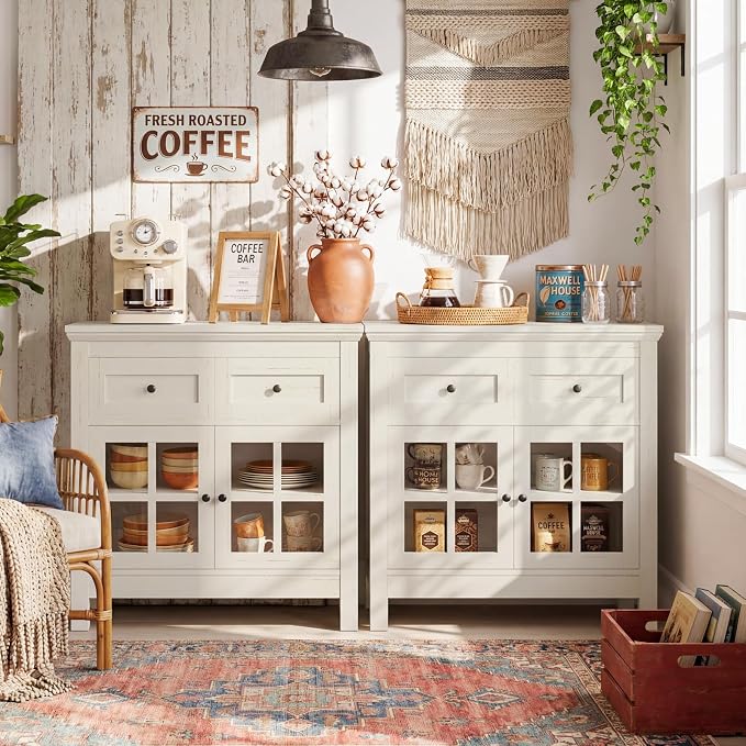 108" Buffet Cabinet Sideboard, Large Coffee Bar Cabinet - Image 6