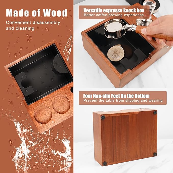 IKAPE 51/53/54/58mm Espresso Knock Box, Sandywood Coffee Station, Tamper Tools - Image 4