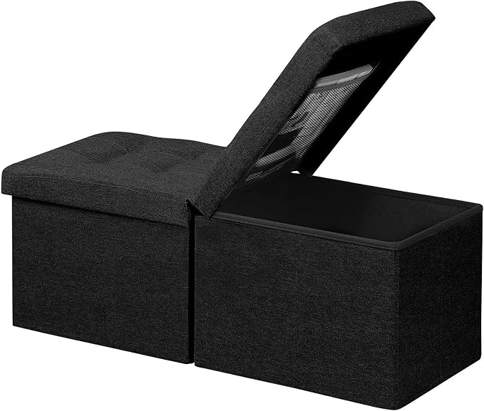 AmasSmile Storage Bench Folding Ottoman Foot Rest Stool, 34 inch Black Linen by AmasSmile