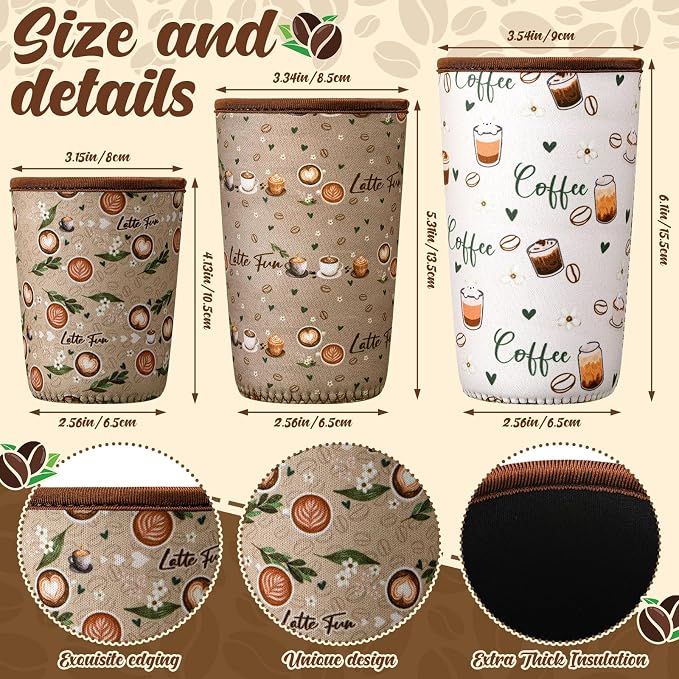 6 Pcs Teacher Iced Coffee Cup Sleeves Gift End of Year Appreciation Reusable - Image 3