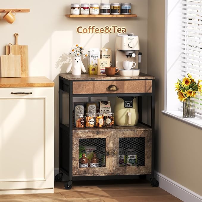 X-cosrack Coffee Bar Cabinet，3 Tiers Kitchen Coffee Cart - Image 8