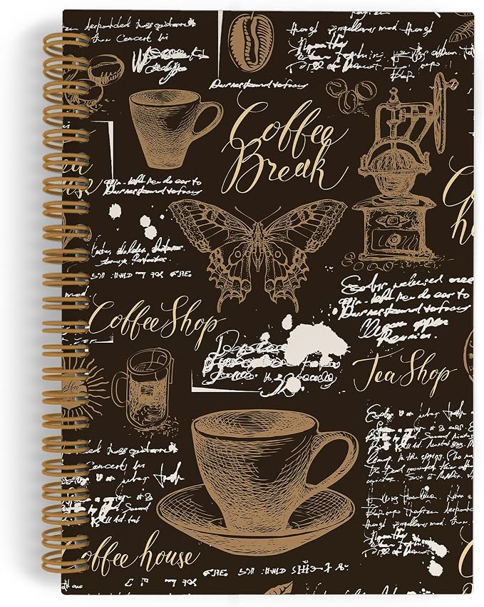 Retro Coffee Spiral Notebook, Coffee Themed Journal Notebook, Coffee Butterfly by QLMX
