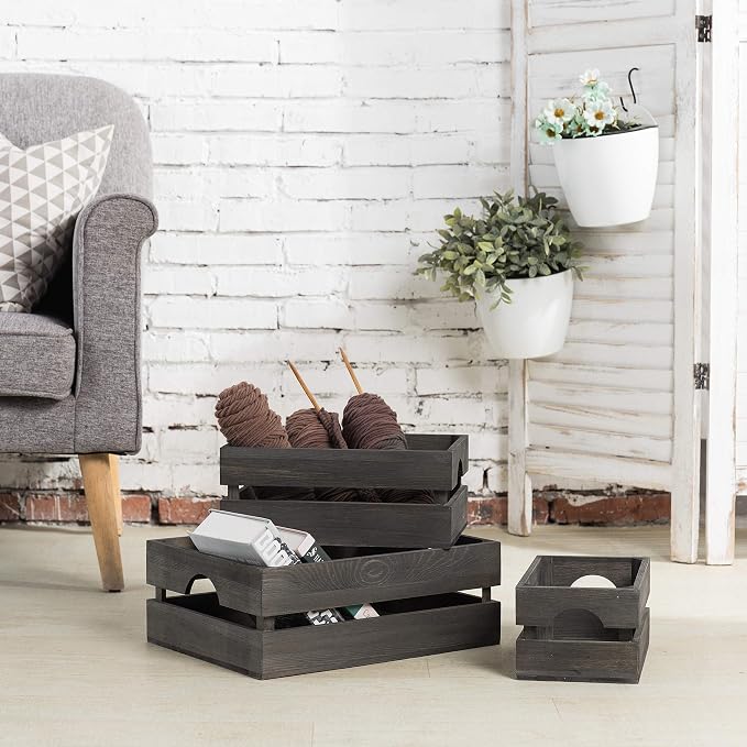 MyGift Rustic Gray Solid Wood Storage Organizer Box - Image 3