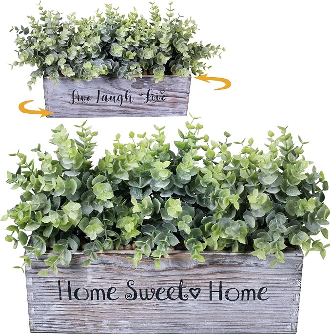1 Pcs Wooden Potted Eucalyptus Plant Greenery Arrangement Artificial Eucalyptus by Winlyn