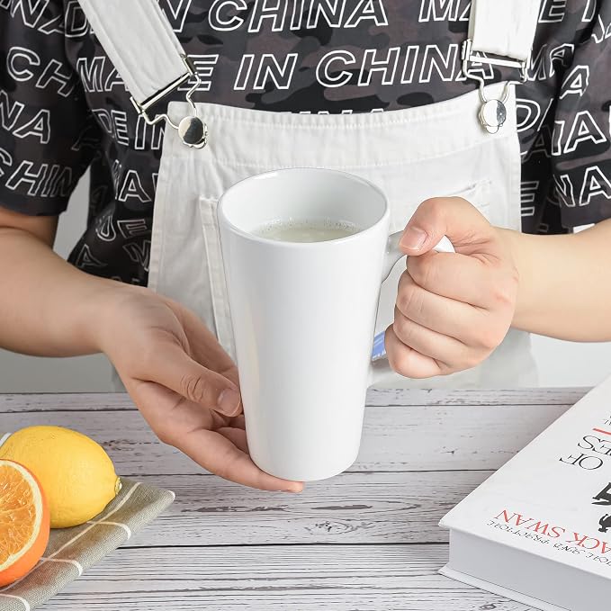 BYCNZB 16oz White Funnel Ceramic Tall Coffee Mugs - Image 7