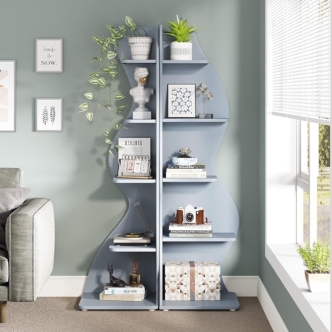 Tribesigns Corner Shelf, Modern 5-Tier Wall Corner Bookshelf, Stylish Corner - Image 2