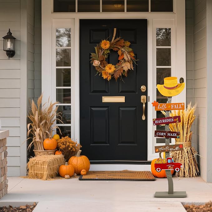Lighted Wood Hello Fall Porch Sign, Fall Welcome Porch Decor, Autumn Maple - Image 3