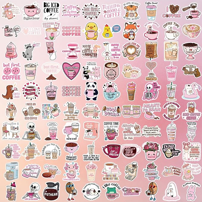 Funny Coffee Stickers Pack, Vinyl Waterproof Cute Decals - Image 2