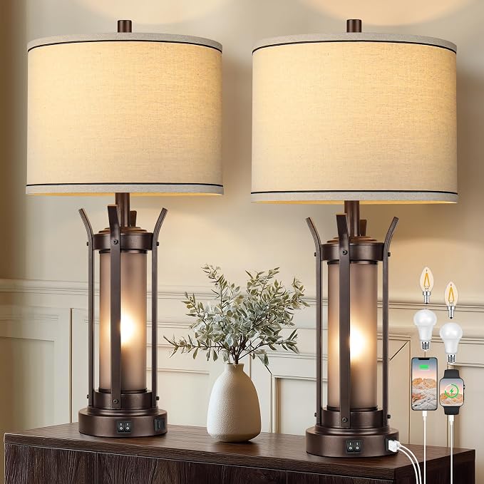 QiMH Farmhouse Table Lamps Set of 2 by Qimh