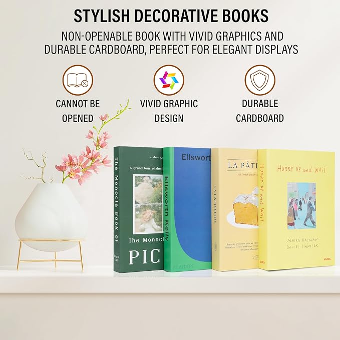 PROBENEX 4 Pcs Decorative Books | Faux Neutral Coffee Table & Shelf Decor | - Image 9