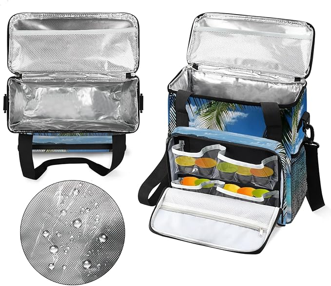 Palm Tree Ocean Beach Coffee Maker Carring Bag, Large Insulated Storage - Image 3