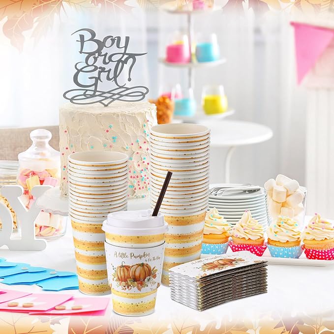 Pickmesh 50 Set 12oz Little Pumpkin Coffee Cups Sets Fall Baby Shower Party - Image 5