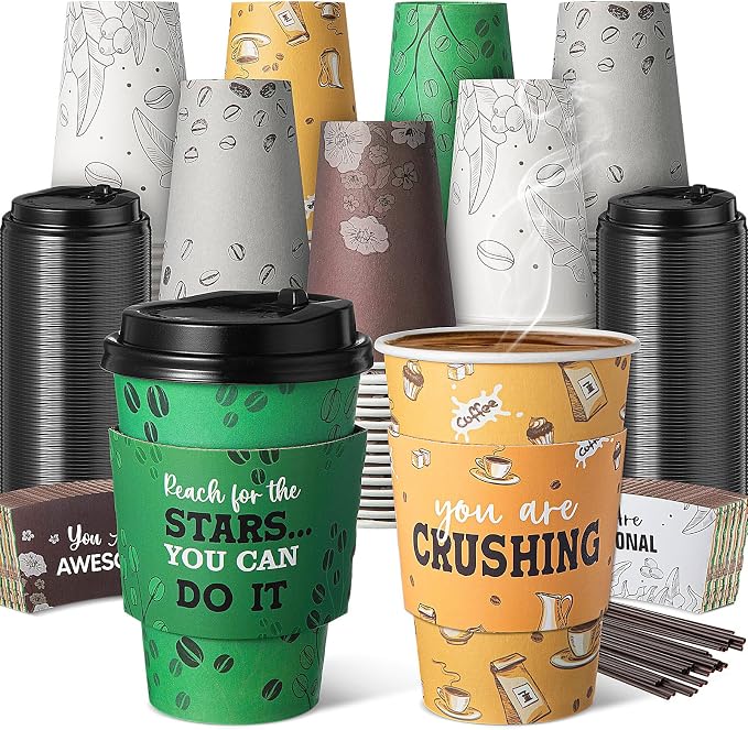 Ziliny 100 Sets 12 oz Disposable Coffee Cups by Ziliny