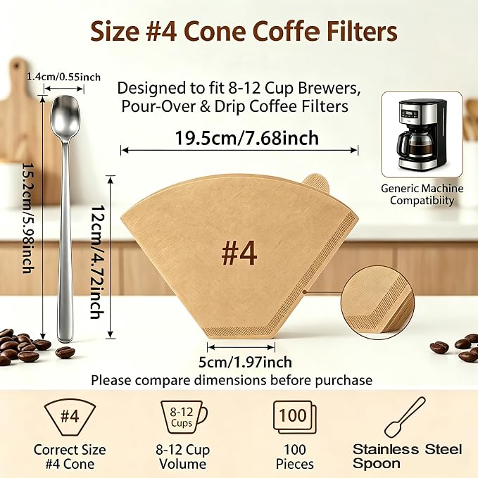 #4 Cone Coffee Filters, Disposable Size 4 Filters - Image 2