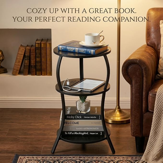 Small Round Side Table with Charging Station, 3-Tier Waist Circular End Table - Image 7