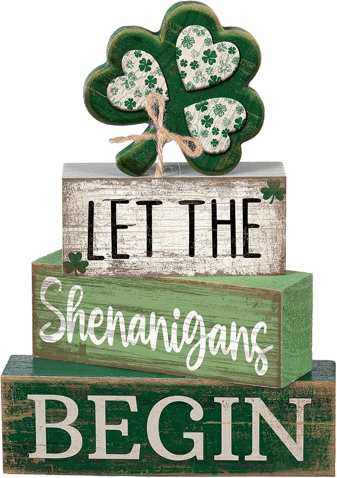 Lineshading 4 Pcs St Patricks Day Table Decor Wooden Shamrocks St Patrick's Day by Lineshading