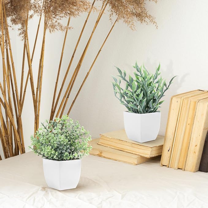 Der Rose 2 Pack Small Fake Plants Artificial Greenery Eucalyptus Plants in Pots - Image 5
