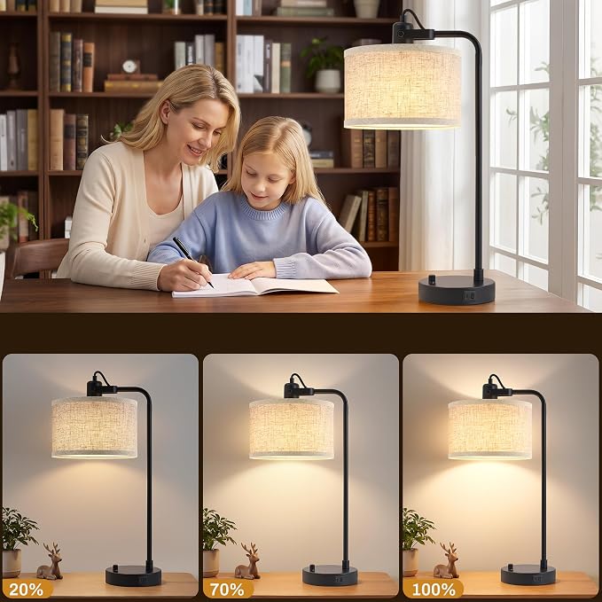 Black Table Lamp Set of 2 with USB A and C Ports, 180° Adjustable Stepless - Image 4