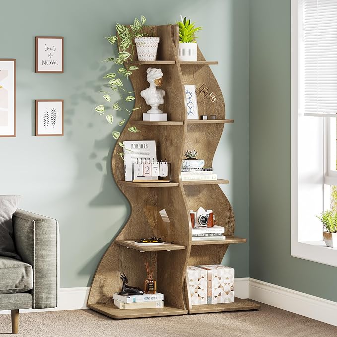 Tribesigns Corner Shelf, Modern 5-Tier Wall Corner Bookshelf, Stylish Corner - Image 2