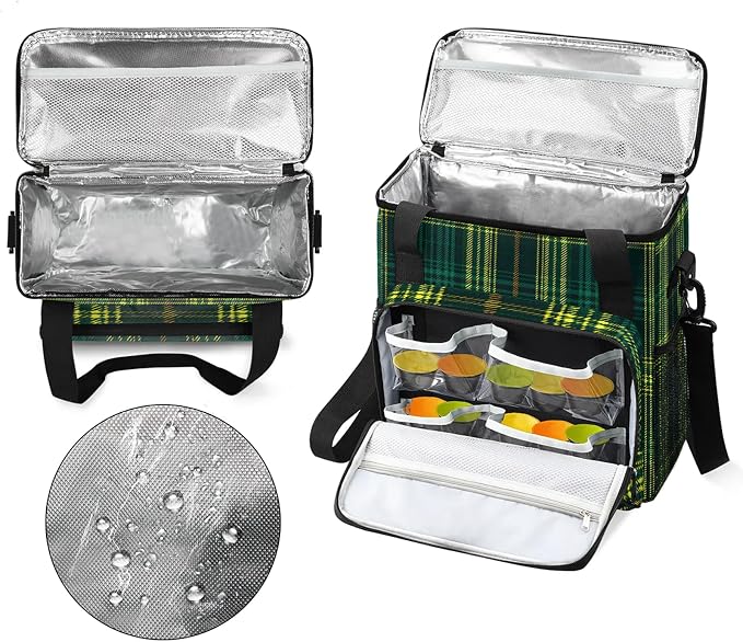 Green Plaid Coffee Maker Carring Bag, Large Insulated Storage Organizer Case - Image 3