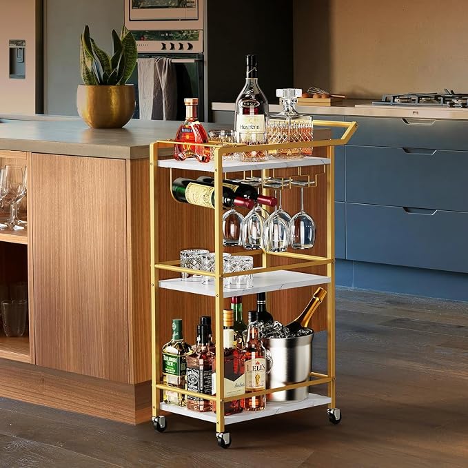 LOTEYIKE 3 Tier Bar Cart, Mini Liquor Utility Cart - Image 6