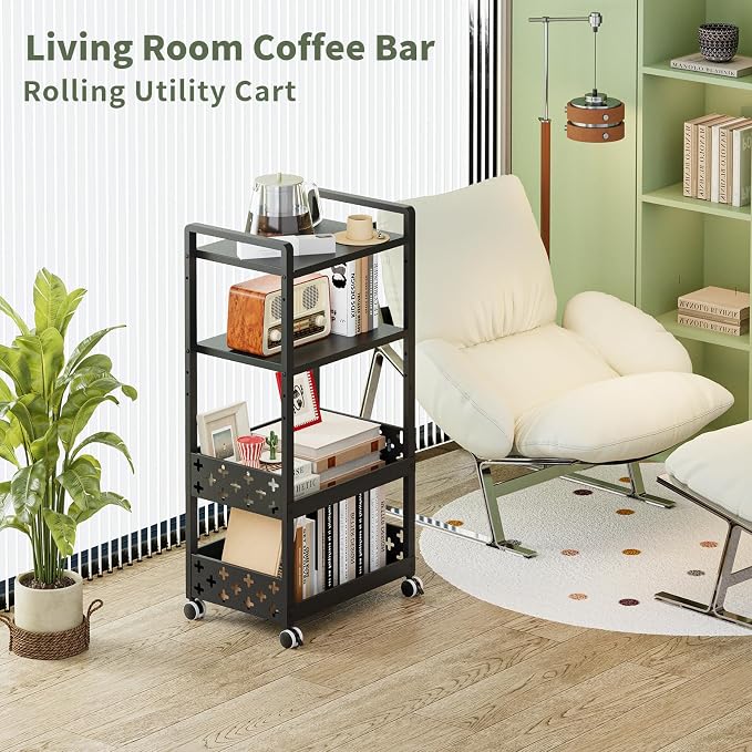 Adjustable 4 Tier Rolling Cart Metal Utility Carts - Image 2
