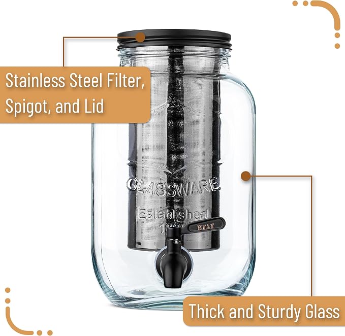 BTaT- 1 Gallon Cold Brew Coffee Maker, Thick Glass Pitcher - Image 3