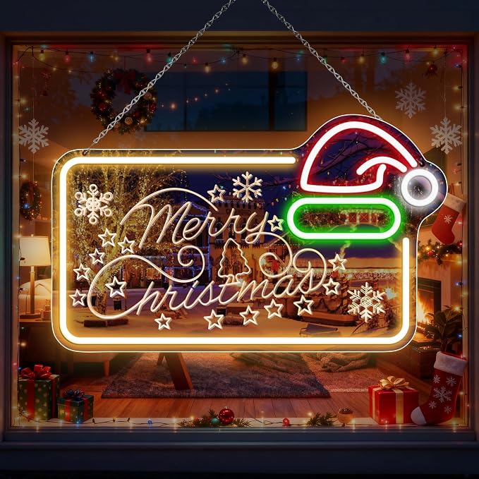 16.5 x 10’’ Mirror Merry Christmas Neon Sign, Carving LED Sign by NELTBESIN
