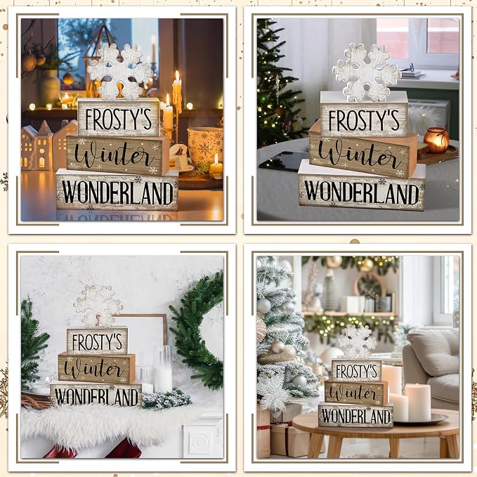 Lineshading 4 Pcs Winter Table Decorations Wooden Snowflake Decor Winter Tiered - Image 4