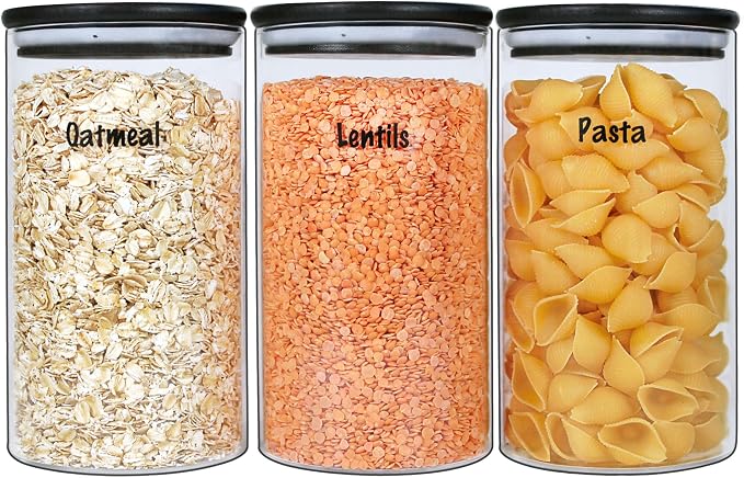 Urban Green Glass Jars with Black Lids, Glass food storage container sets with by LiveaLifeEasierandGreener