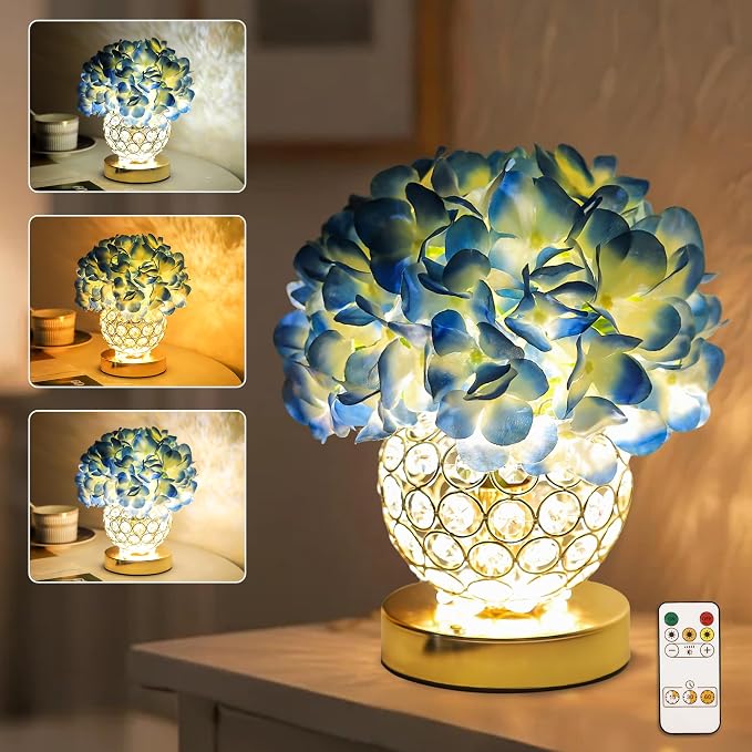 3 Color Artificial Blue Hydrangea Flower Lamp Night Light Desk Lamp by Hibeauti