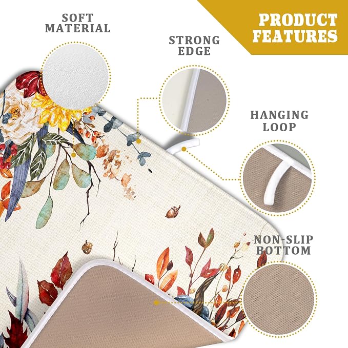 Giwawa Fall Dish Drying Mat for Kitchen Countertop, Watercolor Autumn Teal Blue - Image 4