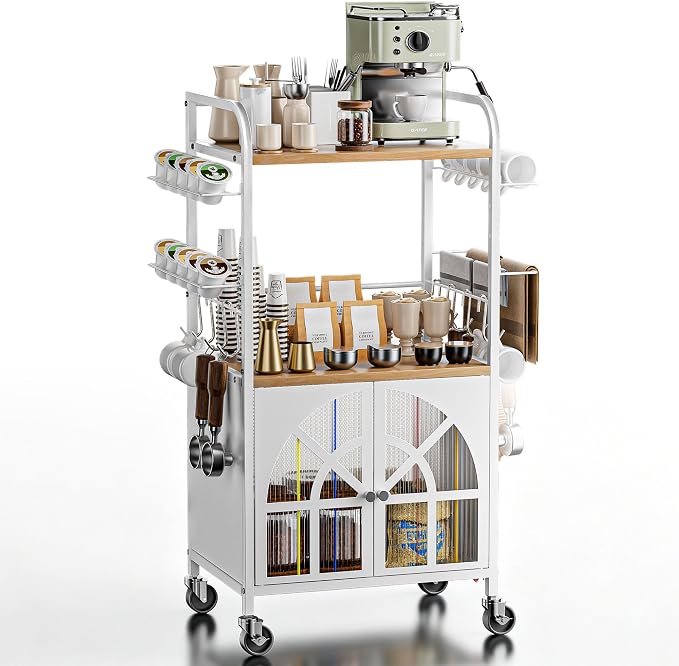 Xubialo 3 Tier Small Rolling Coffee Bar Cart, 16.9 x12 Kitchen Station by Xubialo