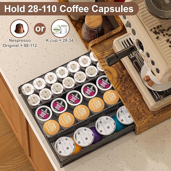 Coffee Station Organizer with K Cup Holder, 28 Pod Capacity, 3-Tier Syrup Rack - Image 5