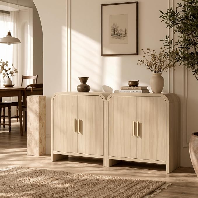 Set of 2 Curved Buffet Storage Cabinet - Image 3