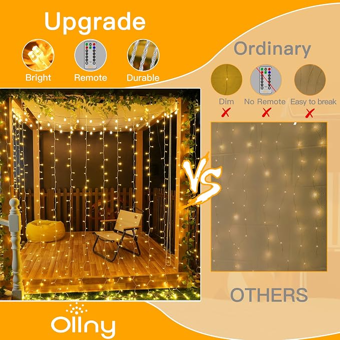 Ollny Curtain Lights 6.6x6.6ft, 200 LED String Lights - Image 6