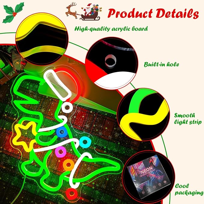Christmas Dinosaur Neon Sign Green Dinosaur Ornament LED Sign - Image 4