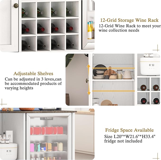 55'' Wine Bar Cabinet with Mini Fridge Space, Liquor Coffee Cabinet with LED - Image 6