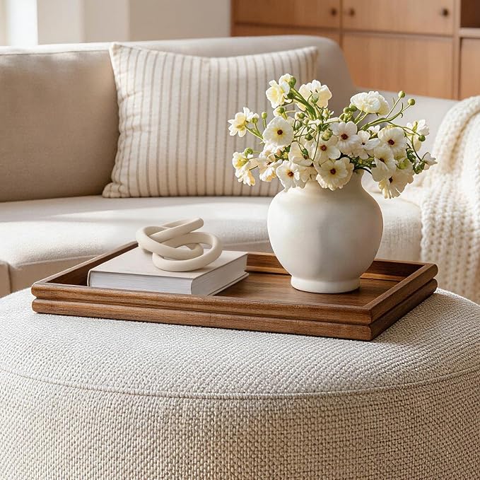 HILLSPRING Acacia Wood Ottoman Tray, 17 Inch Rectangular Serving Tray - Image 2
