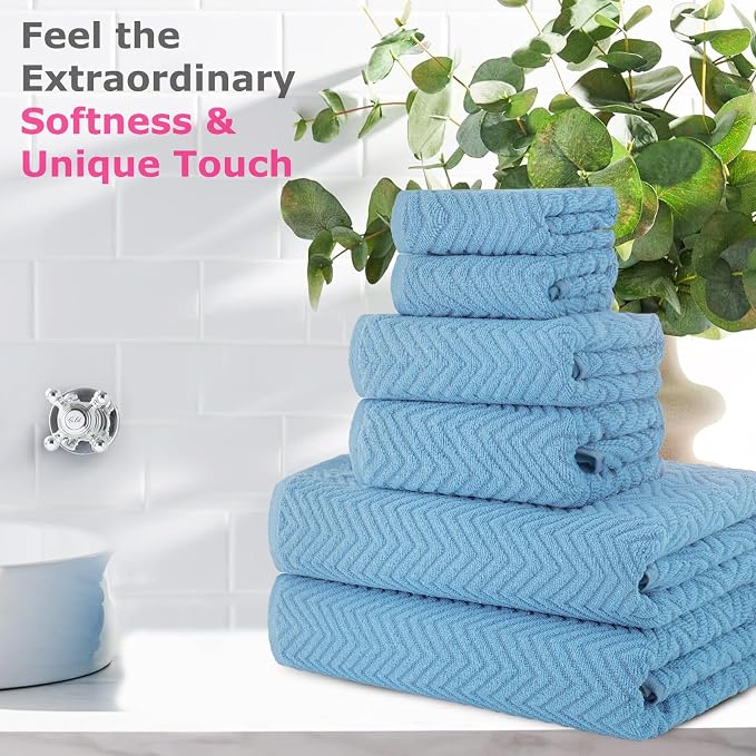 CASA COPENHAGEN EcoWave 6Pcs 100% Cotton Large Designer Towels Gift Set- Dusky - Image 3