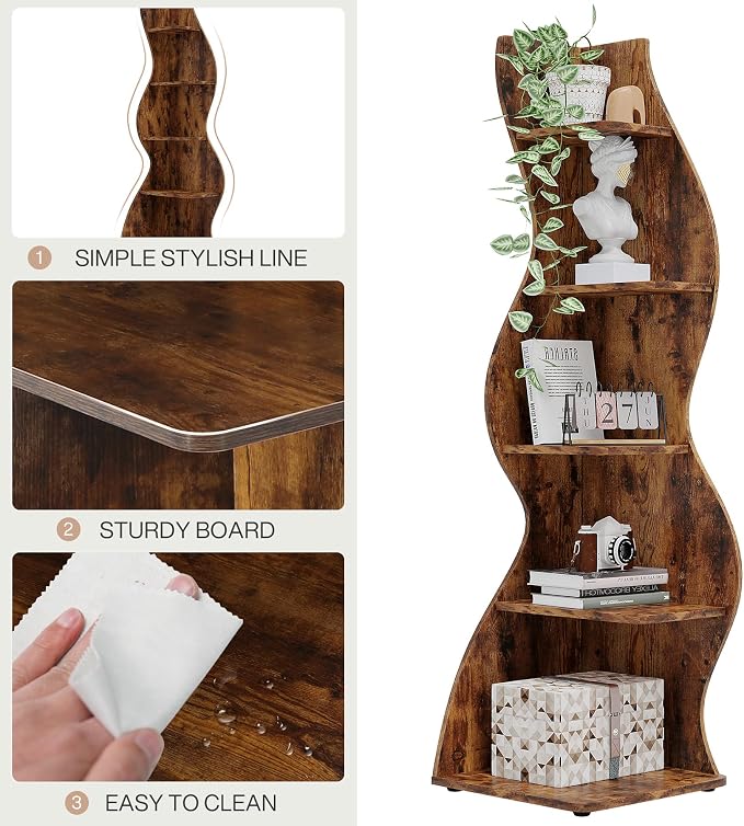 Tribesigns Corner Shelf, Rustic 5-Tier Wall Corner Bookshelf, Stylish Corner - Image 7
