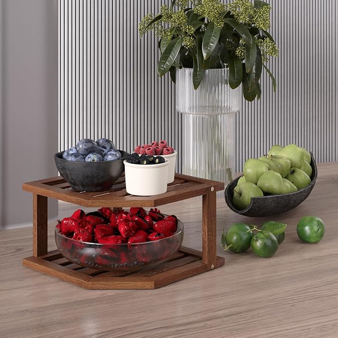 VERTORGAN Bamboo Corner Shelf, 2 Tier Plate Organizer - Image 5