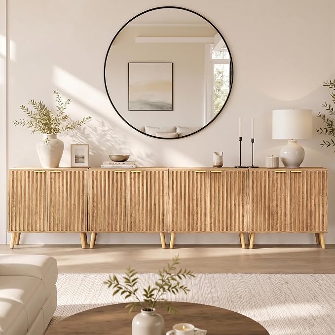 Set of 4 Fluted Storage Cabinet, Buffet Cabinet - Image 3
