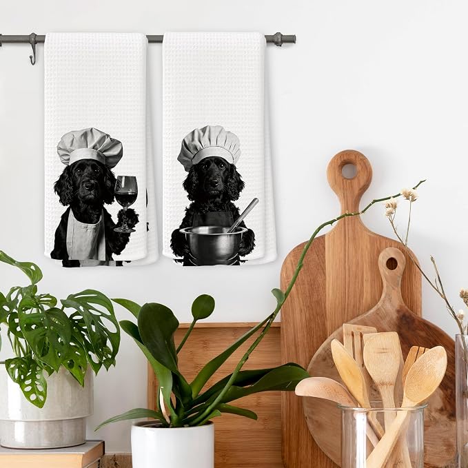 Funny Chef Cocker Spaniel Kitchen Towels Set of 2, Cocker Spaniel Dog Gifts - Image 2