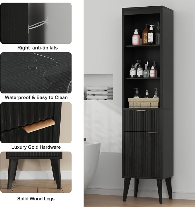 70" H Tall Storage Cabinet, Fluted Freestanding Floor Organizer - Image 6